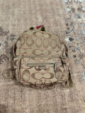 coach backpack pink and tan Court In Signature Canvas Coach Pink backpack for Sale